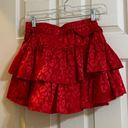 Red Satin Leopard Ruffle Mini Skirt Size M Photo 2