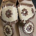 Jack Rogers 1960 Flat Thong Sandal Sz. 9 Burlap Whipstitch Leather Trim Summer Photo 1