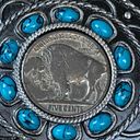 Buffalo Nickel Turquoise Silver Plated Belt Buckle Western Cowboy Cowgirl Photo 2