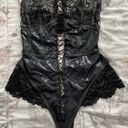 Ann Summers black lace vegan leather ties ruffled bodysuit, size S sexy goth Photo 6