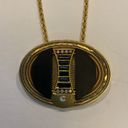 Onyx MARENA VINTAGE GOLD BLACK  CRYSTAL LONG NECKLACE PIN SIGNED PENDANT GERMANY Photo 3