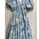 Jessica Simpson  Blue Watercolor Puff Sleeve Tiered Midi Dress Boho Size M Photo 0