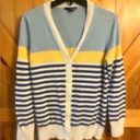 basic editions  Blue/yellow/White striped v-neck  cardigan sweater size M Photo 0