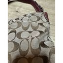 Coach VTG  Hampton Signature Jacquard  Burgundy Leather Hobo Tote Bag F12518 Photo 4