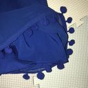 Bebe  Pom Ruffle Drop Waist Blouse Chiffon Top V-Neck Sheer Blue Work Career Photo 8