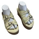 Anthropologie  Sandals Womens 39 Cream Leather Buckle Platform Wedges Photo 3