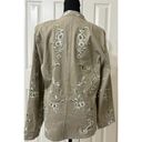 Denim & Co Jacket Beige Embroidered White Green Floral Zip Up Jacket Photo 1