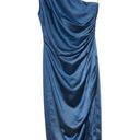 Elliatt  Cassini One Shoulder Party Dress Blue Ruched Drape Lined Midi Slit Zip S Photo 0