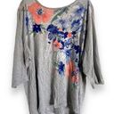 cj banks  Womens Top 3X Gray Multi Floral Lace Blue Peach Bling 3/4 Sleeve Knit Photo 0