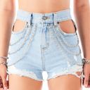 LF ‎ Carmar Cut Out Side Chain Denim Shorts Size 24 New With Tags Photo 1