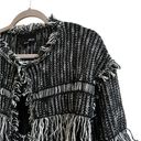 FATE. By LFD Black White Tweed Fringe Detail Cardigan Blazer Size Small Photo 4