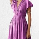 Anthropologie | Vibrant Purple Satin Finish Mini Dress with Deep V-Neckline Photo 19