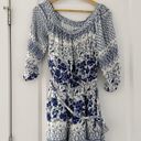 Anthropologie  Clemente Off Shoulder Floral Belted Romper Blue White Photo 0