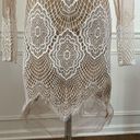 Luxxel  White Crochet Lace Nude Mesh Sheath Dress Long Sleeves XS Photo 4