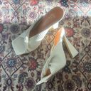 Oh Polly Hideaway Ribbed Leatherette Mule Heels in Cream Photo 0