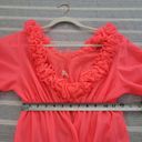 Vintage Womens M Coral Pink Neon Full Length Robe w/ Ruffled Neckline Orange Size M Photo 5