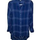 Max Studio  Blue Plaid Long Sleeve Rayon Button Up High-Low Shirt - Size S Photo 0