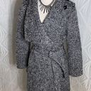 GUESS |  Black & White Tweed Wool Blend Coat Belted Photo 0