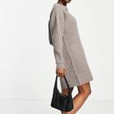 Weekday Husky V Neck Chunky Ribbed Knit Sweater Dress in Oat Brown Photo 2