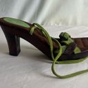 Me Too  Lace Up Heels Suede Leather Wood Block Heel Green Brown Boho Fairy 8.5 Photo 8