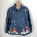 Fashion Bug Vintage  Blue Jean Christmas Snowman Zip Front Jacket Womens 14/16 W Photo 5