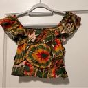 Cynthia Rowley Green Orange Jungle Print Linen a blend Flutter Sleeve Crop Top Photo 0