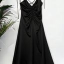 Jason Wu  Black Satin Tie Strap low black slip midi dress ruched S Photo 0