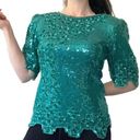 Scala  Vintage Deadstock Green Sequin Silk Blouse Size Medium Photo 0