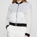 BCBGeneration  White & Black Mesh Cropped Bomber Jacket Size Small Photo 5