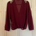 Harper  burgundy faux wrap metallic appliqué blouse size small Photo 6