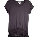 Ariat  brown scoop neck fringe crochet hem short sleeve tee shirt Photo 0