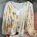 True Craft Ivory Tie Dye Tiered Top  Long Sleeve Cotton Blend Flowy Womens Medium Photo 4