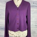 Talbots  Rib Knit Crop Button Front Cardigan Women Sp Purple Long Sleeve Cotton Photo 1