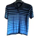 August Silk  Knits 100% Silk Blue/Black Striped Top. Size Large. Photo 0