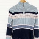 st. john's bay St. John’s Bay Light Blue Winter Blue Striped 90s Style Quarter Zip Sweater Photo 2