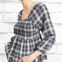 Tommy Hilfiger Tommy Jeans Womens Size Medium Plaid Peplum Smocked Top •Scoop Neck Long Sleeves Photo 0