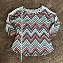 Absolutely Famous geometric knit blouse lace detail large 3/4 sleeve Photo 1