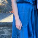 Socialite Blue Satin Flowy Midi Dress Photo 0