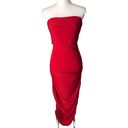 Club L  London Red Strapless Side Ruched Midi Tube Dress Photo 59