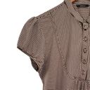 Mango  Womens Top Brown Striped Button Front Band Collar Puff Sleeve Shirt Photo 4