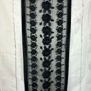 Gothic Black Sheer Velour Velvet Floral Fringe Scarf Photo 2