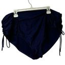 Time And Tru  2XL 20/22 Navy Blue Bikini Bottoms Side Ties Rouching Summer Spring Photo 0