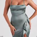 Windsor Lauren Ruffled Slit Satin Formal Dress Photo 1