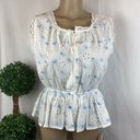 Chic Wish White & Blue Eyelit Embroidered Floral Sleeveless Blouse Top NEW L Size L Photo 0