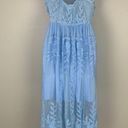 Embroidery Floral Mesh Overlay Lace detail Maxi Dress Blue size Medium Photo 2