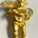 None Angel Cherub with Rhinestone on Wings Brooch Pin Gold Tone Vintage Photo 0