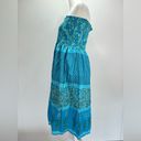 Funky People Turquoise Boho Mixed Floral Smocked Strapless Midi Sundress Large Photo 2