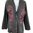 Denim & Co . Embroidered Jean Jacket, Faded Black, Large Photo 0