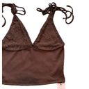 Micas  Women's Large Brown Patchwork Lace Tie V-Neck Cami Comfy Top Photo 3