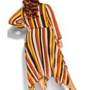 City Chic  Dress Gold Stripe Multicolored Maxi Sz 22W NWT V Neck Asymmetrical Hem Photo 2